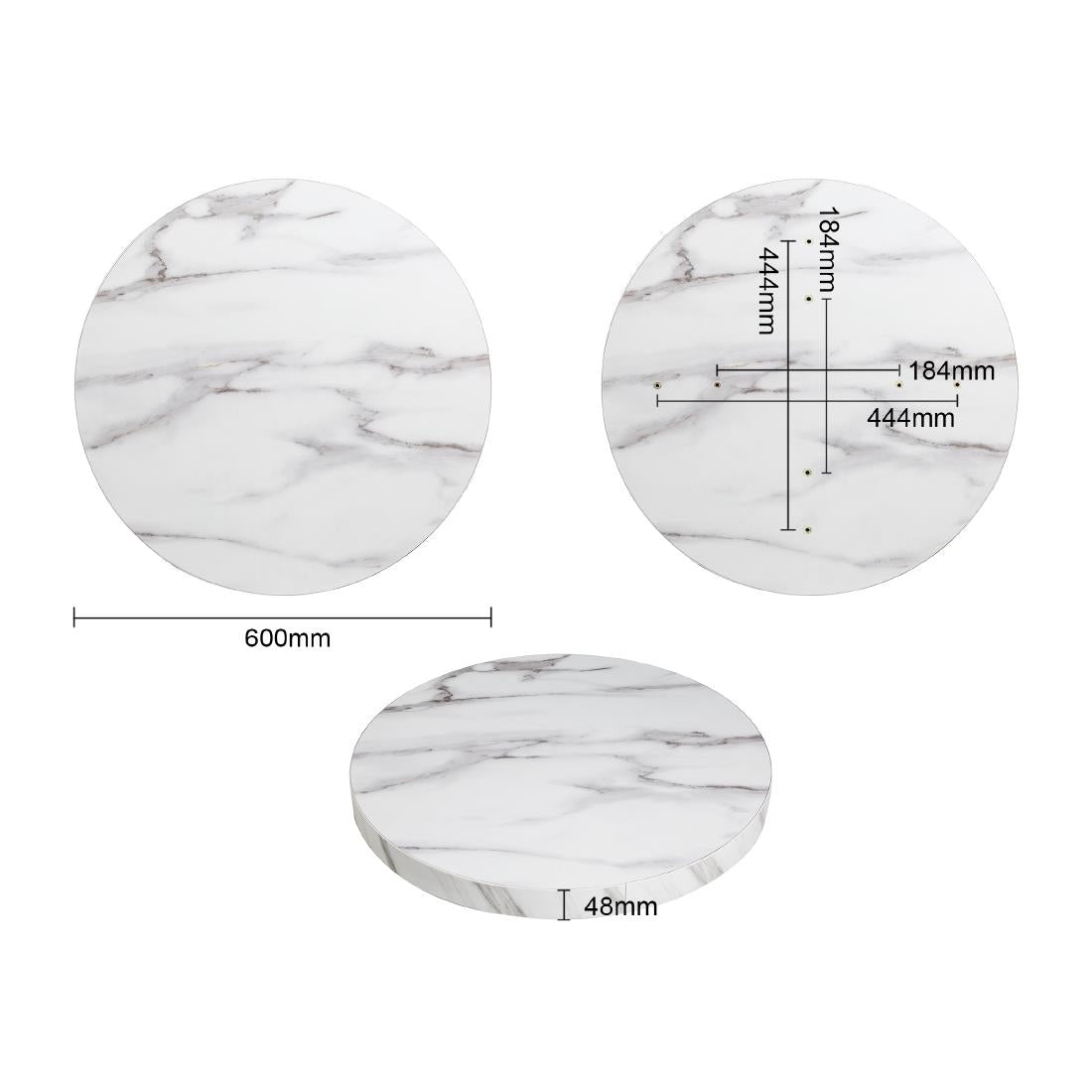 Bolero Pre-drilled Round Table Top Marble Effect 600mm - DT445 Stone Effect Table Tops Bolero