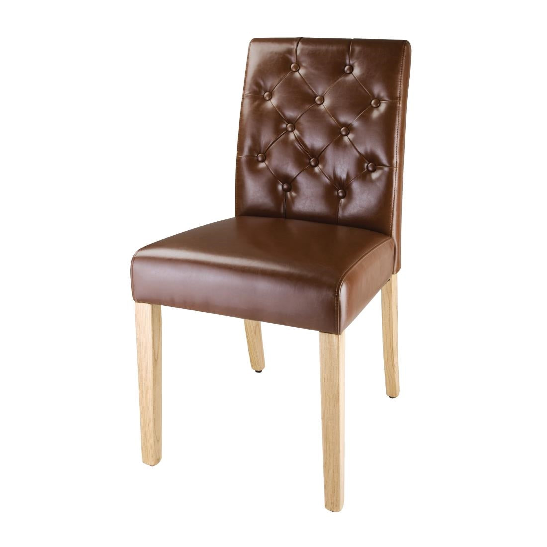 Bolero Chiswick Button Dining Chairs Tan Leather (Pack of 2) - DT699 Upholstered Dining Chairs Bolero