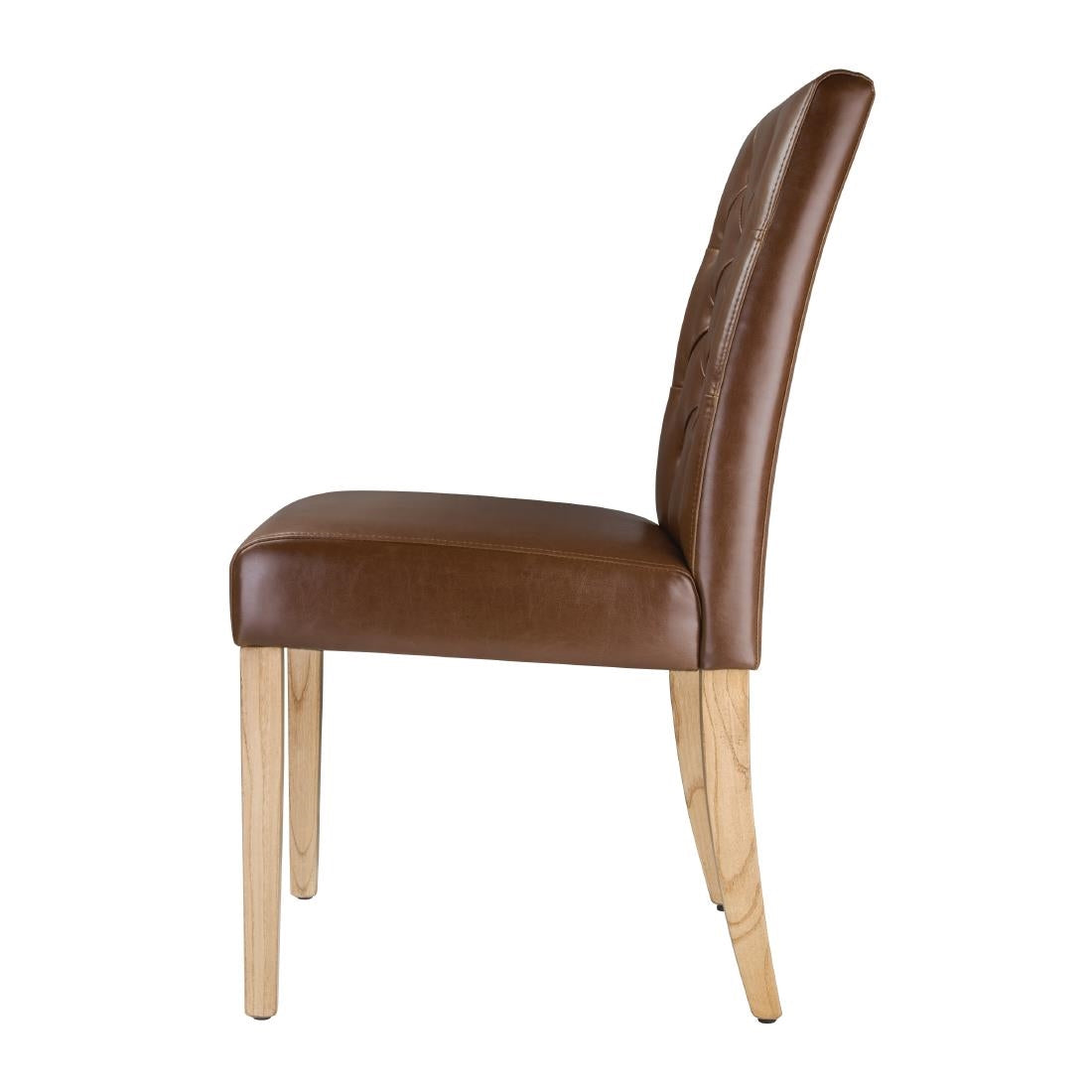 Bolero Chiswick Button Dining Chairs Tan Leather (Pack of 2) - DT699 Upholstered Dining Chairs Bolero