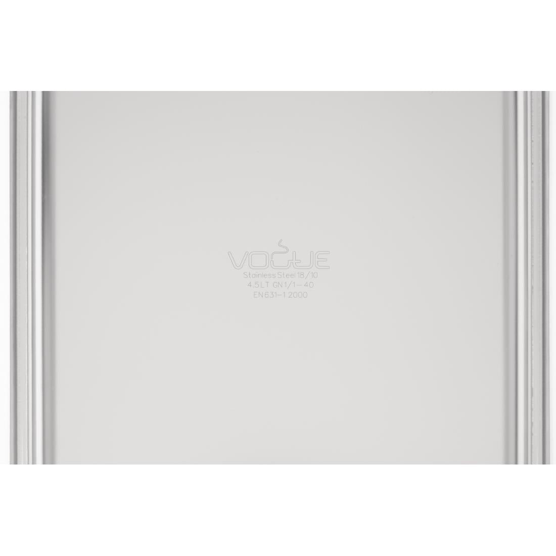 Vogue Heavy Duty Stainless Steel 1/1 Gastronorm Tray 40mm - DW432 Vogue