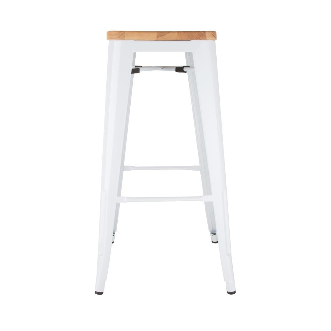 Bolero Bistro High Stools with Wooden Seatpad White (Pack of 4) - DW739 Metal Bar Stools Bolero
