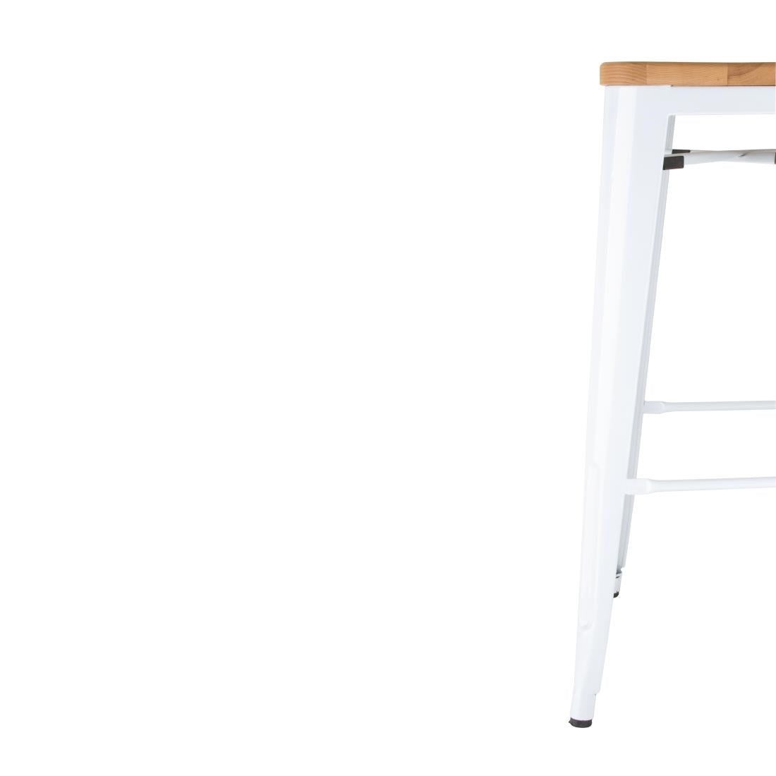 Bolero Bistro High Stools with Wooden Seatpad White (Pack of 4) - DW739 Metal Bar Stools Bolero