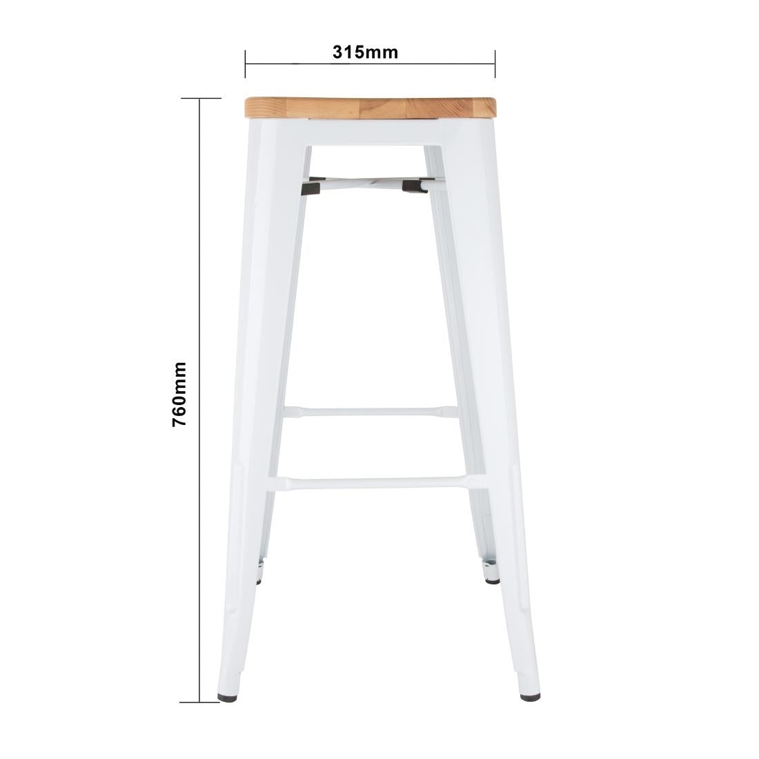 Bolero Bistro High Stools with Wooden Seatpad White (Pack of 4) - DW739 Metal Bar Stools Bolero