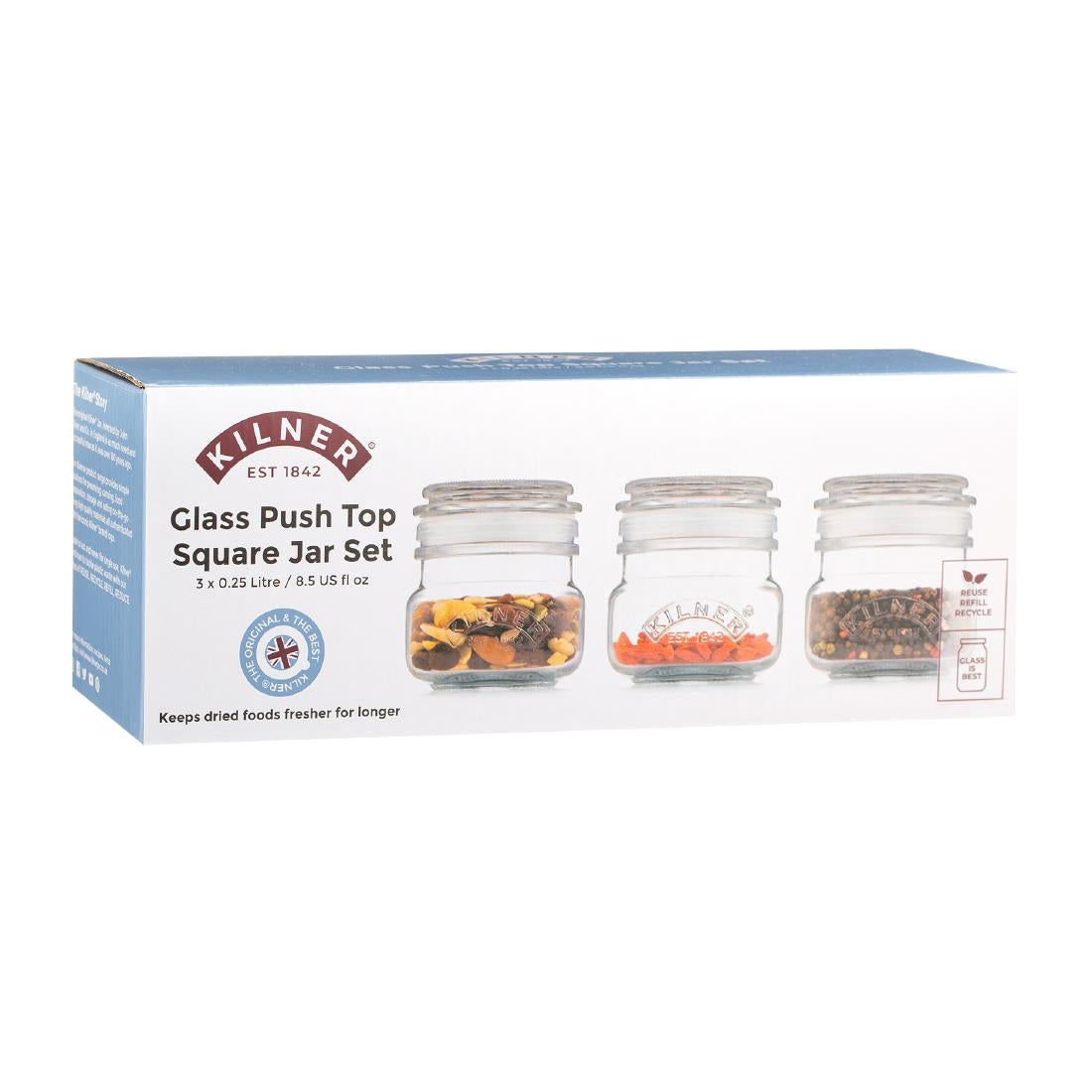 Kilner Square Push Top Jars 250ml (Pack 3) - DX953 Kilner