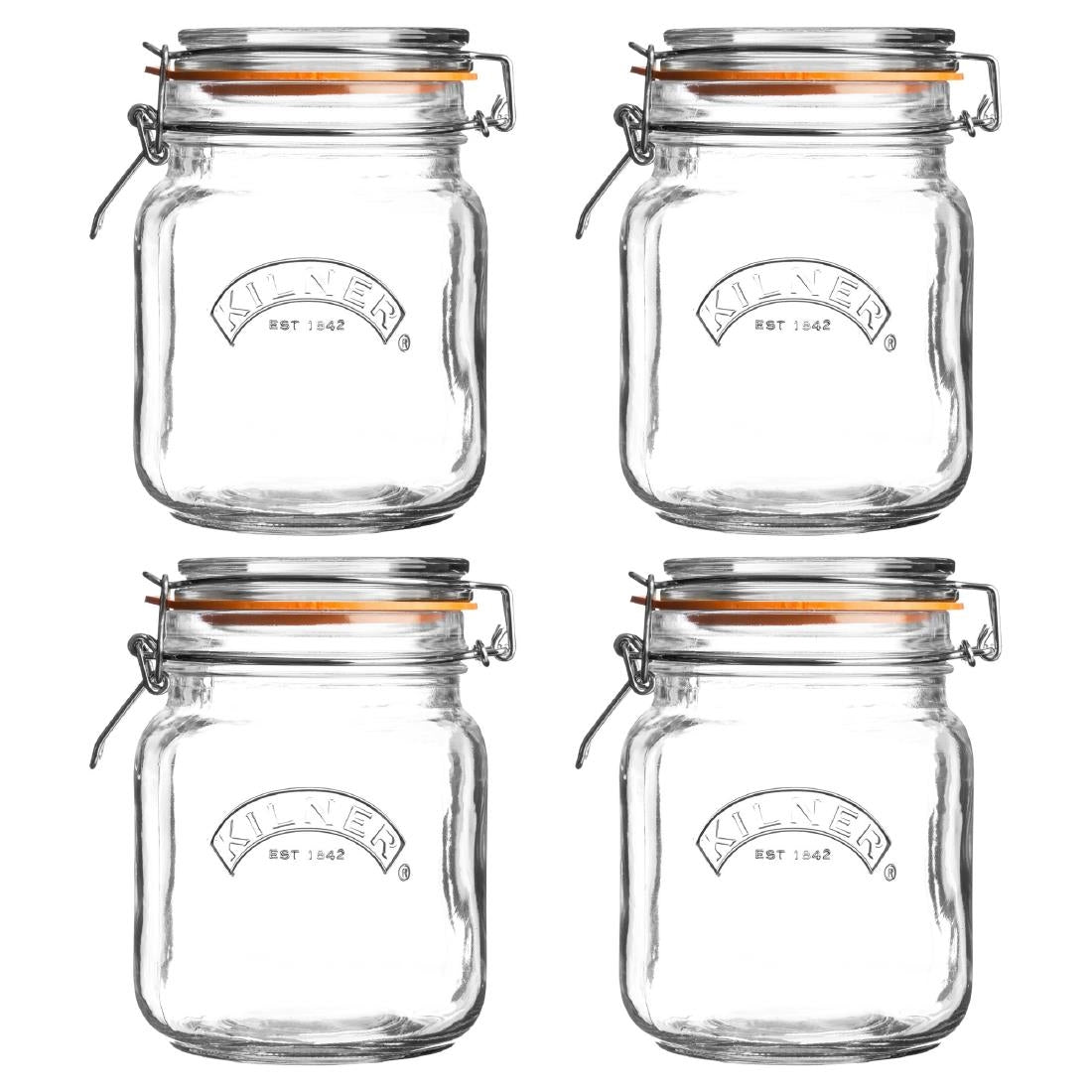 Kilner Square Clip Top Jar 1Ltr (Pack 4) - DX962 Kilner