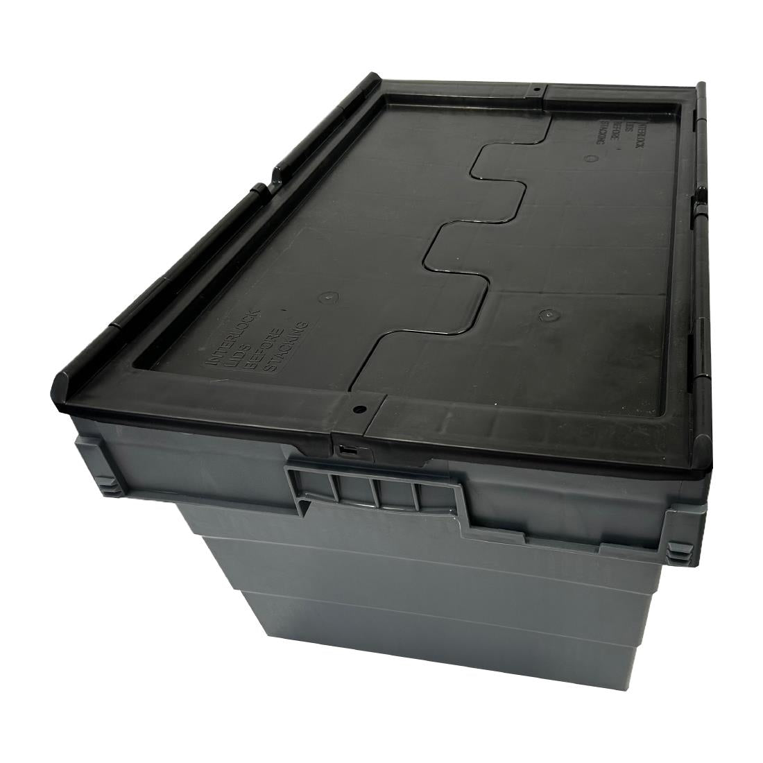 Vogue Plastic Transport Storage Crate with Attached Lid 600x400x320mm - DX995 Vogue
