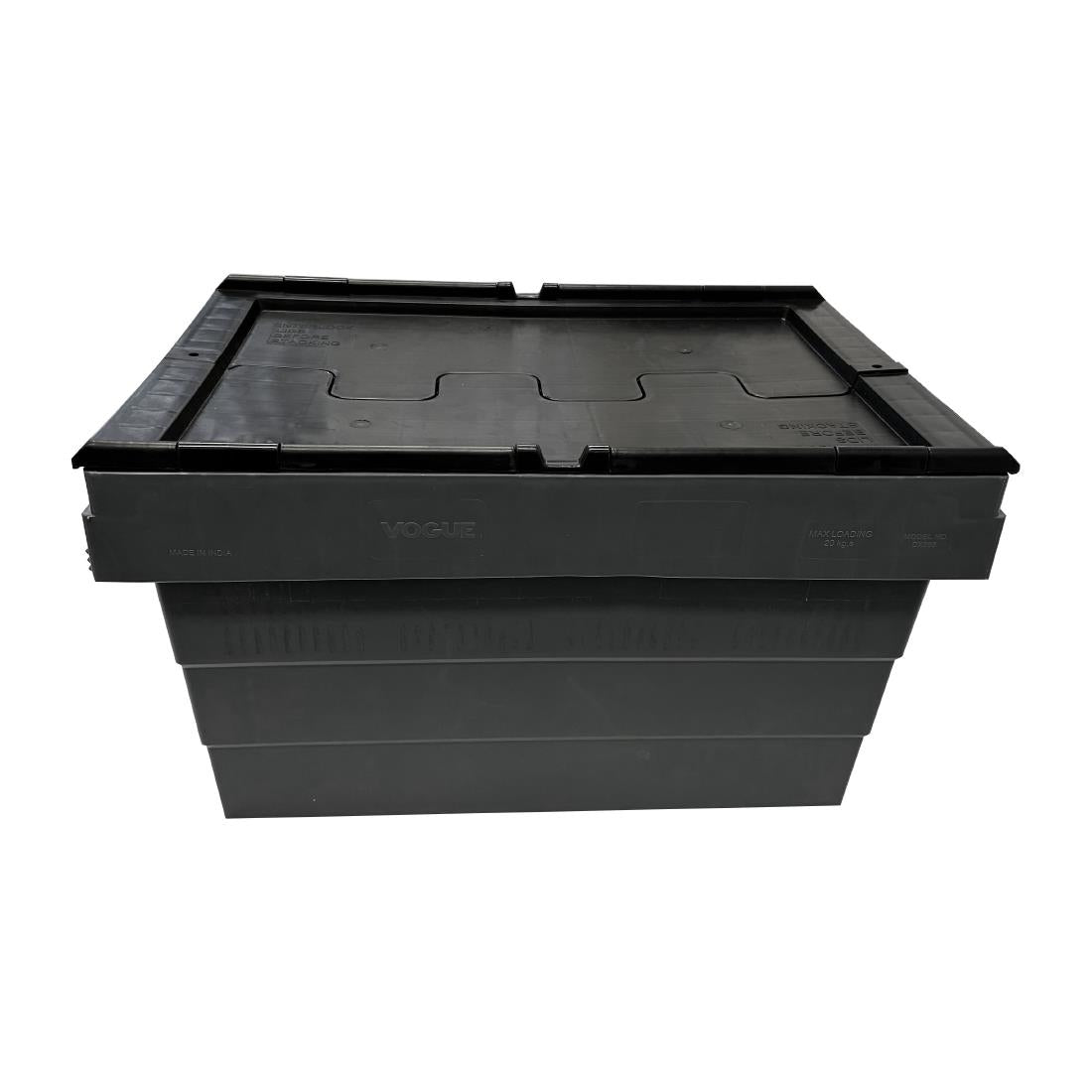 Vogue Plastic Transport Storage Crate with Attached Lid 600x400x320mm - DX995 Vogue