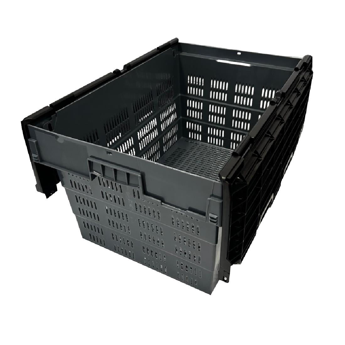 Vogue Perforated Plastic Transport Storage Crate with Attached Lid 600x400x320mm - DX996 Vogue