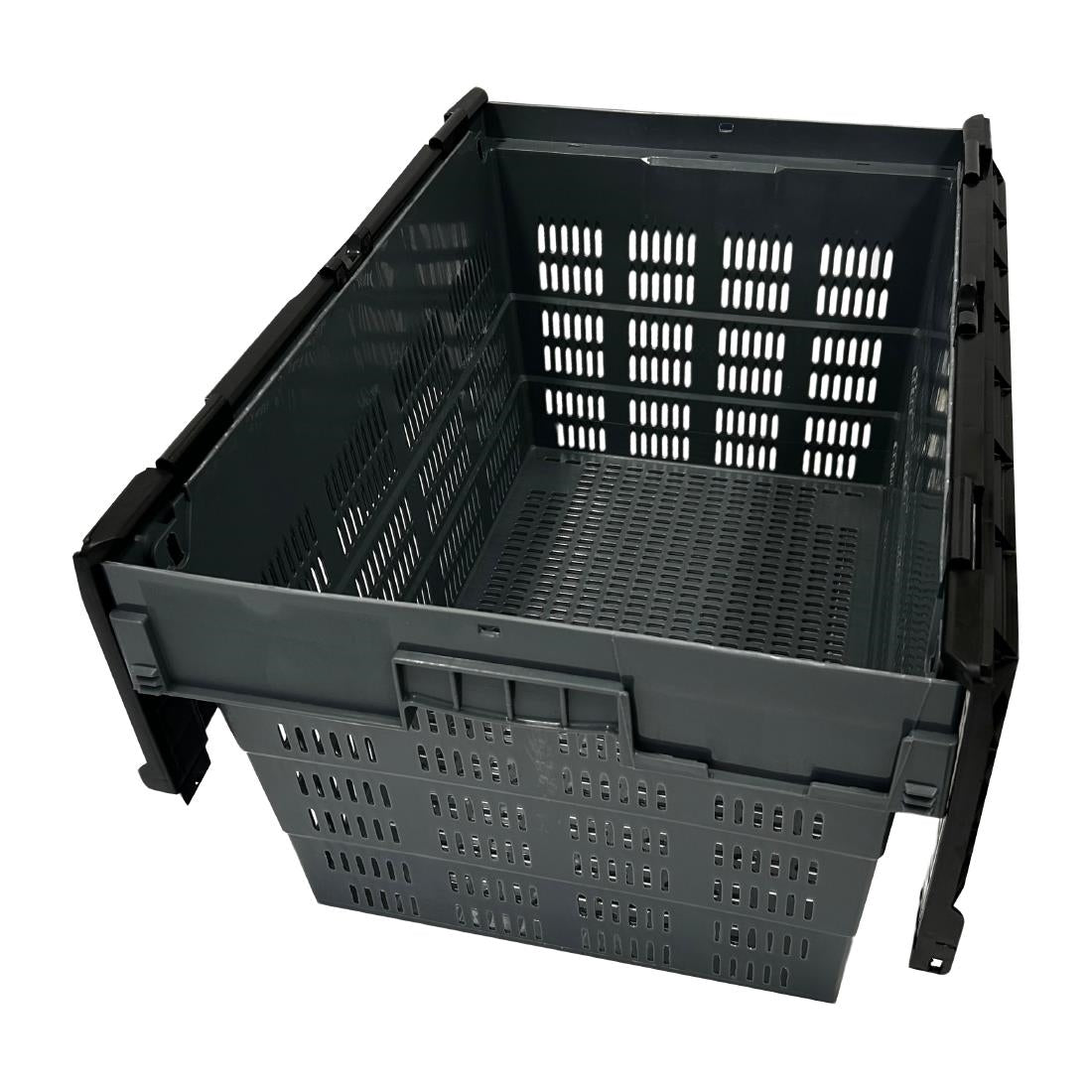 Vogue Perforated Plastic Transport Storage Crate with Attached Lid 600x400x320mm - DX996 Vogue