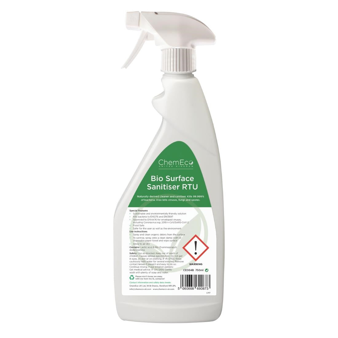 Bio Surface Sanitiser RTU 750ml - CX941 ChemEco UK