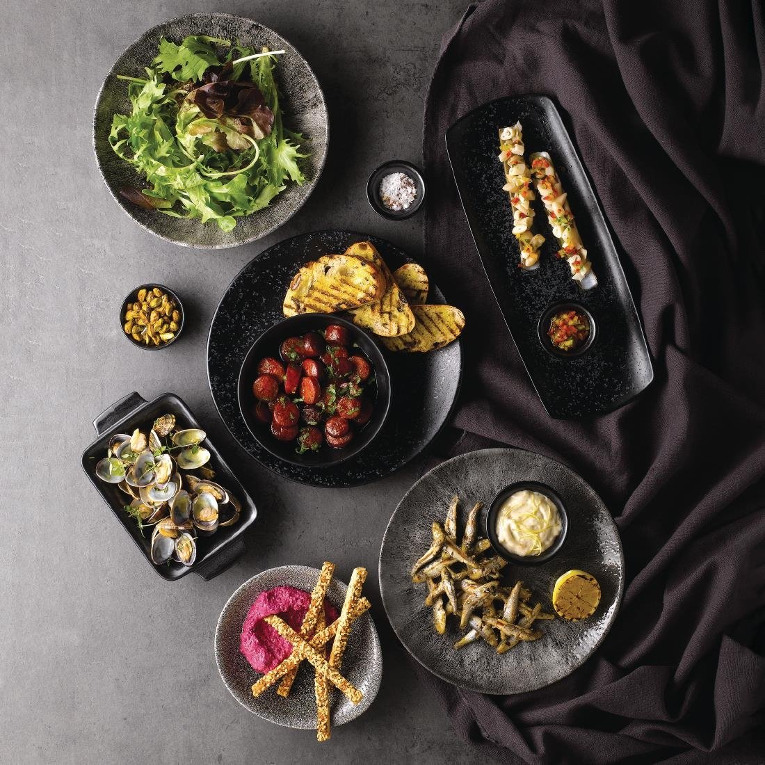 Churchill Menu Shades Caldera Ash Rectangular Plates 140mm (Pack of 6) - DY934 Plates Churchill