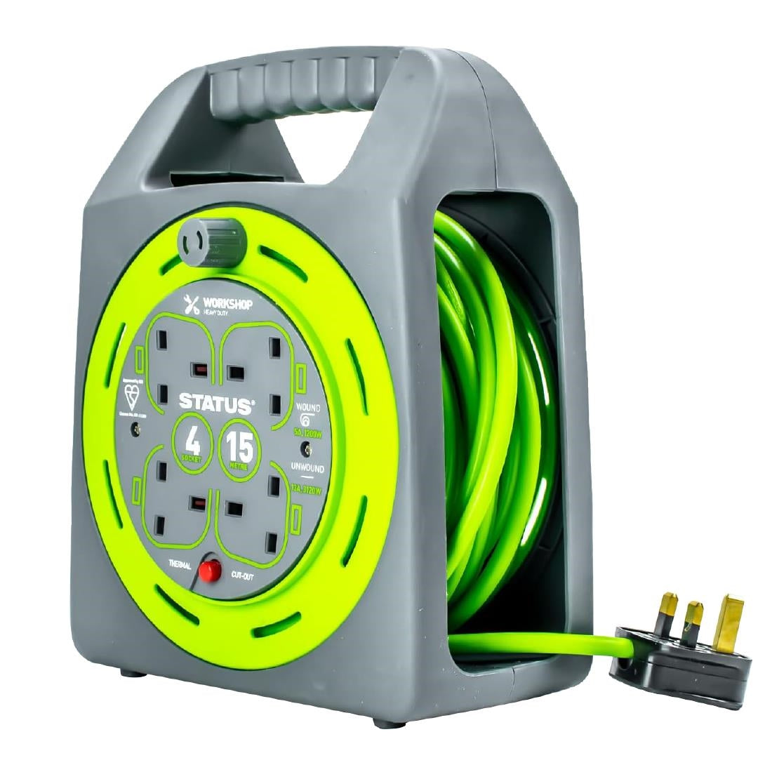 Status 4 Socket Handbag Cable Reel with Thermal Cut Out 13Amp 15m - DZ473 Status