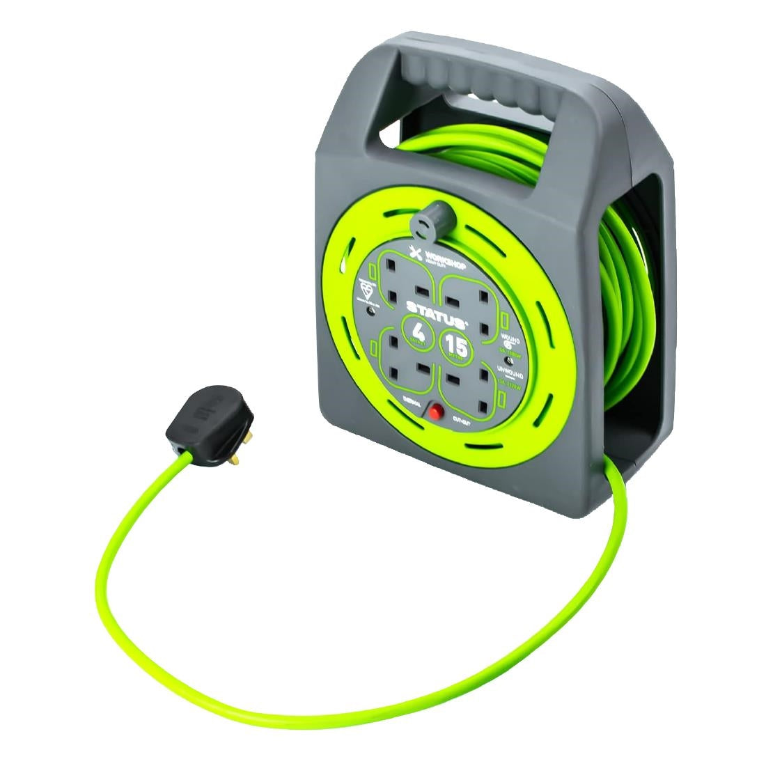 Status 4 Socket Handbag Cable Reel with Thermal Cut Out 13Amp 15m - DZ473 Status