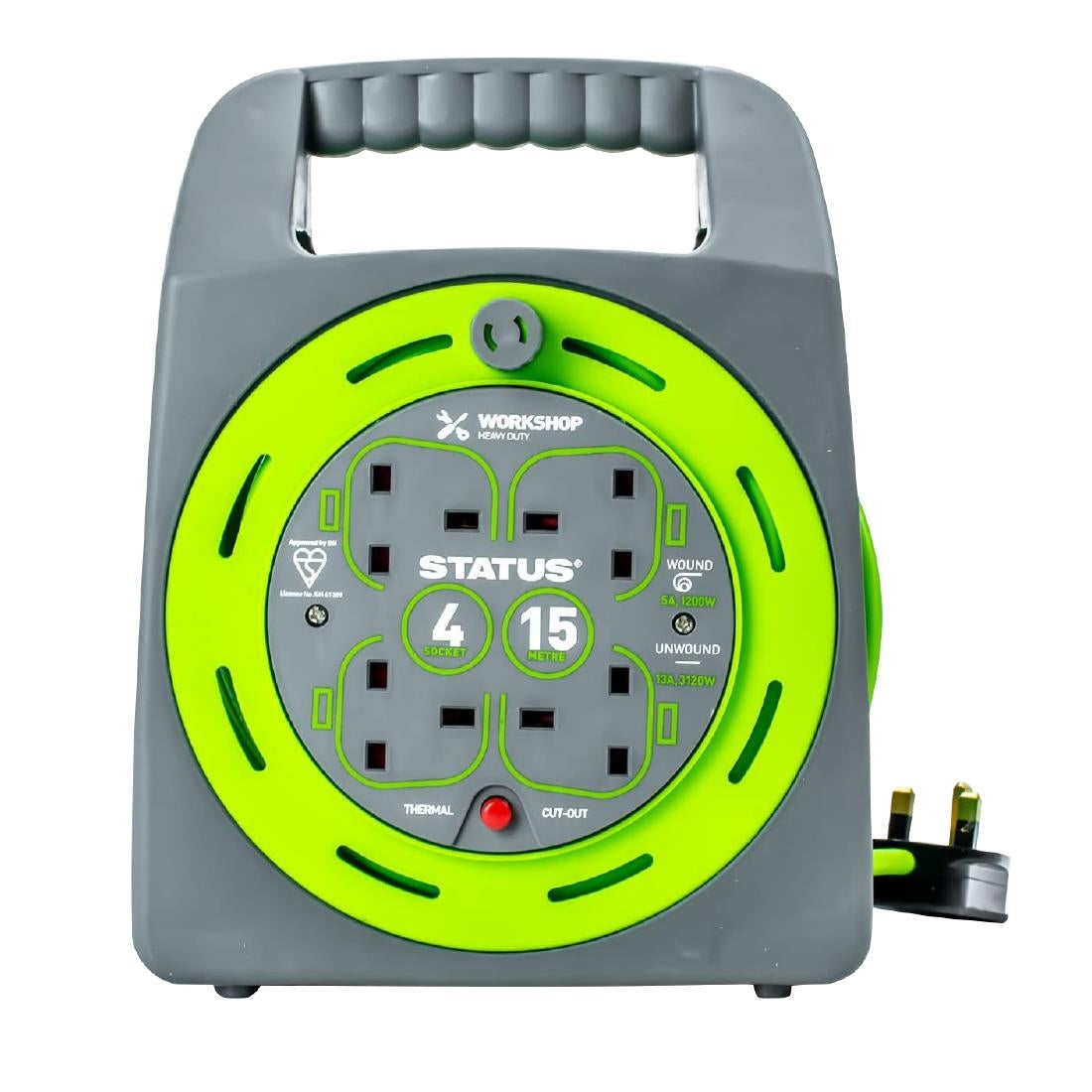 Status 4 Socket Handbag Cable Reel with Thermal Cut Out 13Amp 15m - DZ473 Status
