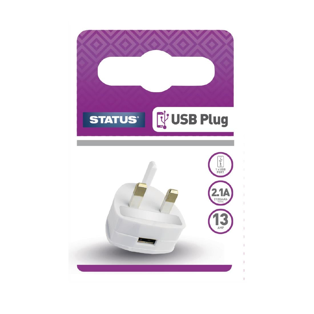 Status 1 Port USB Power Adapter White - DZ477 Status