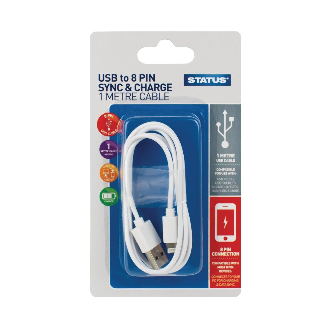 Status USB-A to 8-Pin Lightning Charging Lead 1M White - DZ480 Status