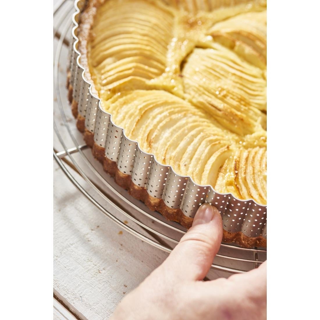 De Buyer Perforated Fluted Stainless Steel Tart Ring 280mm - DZ742 De Buyer