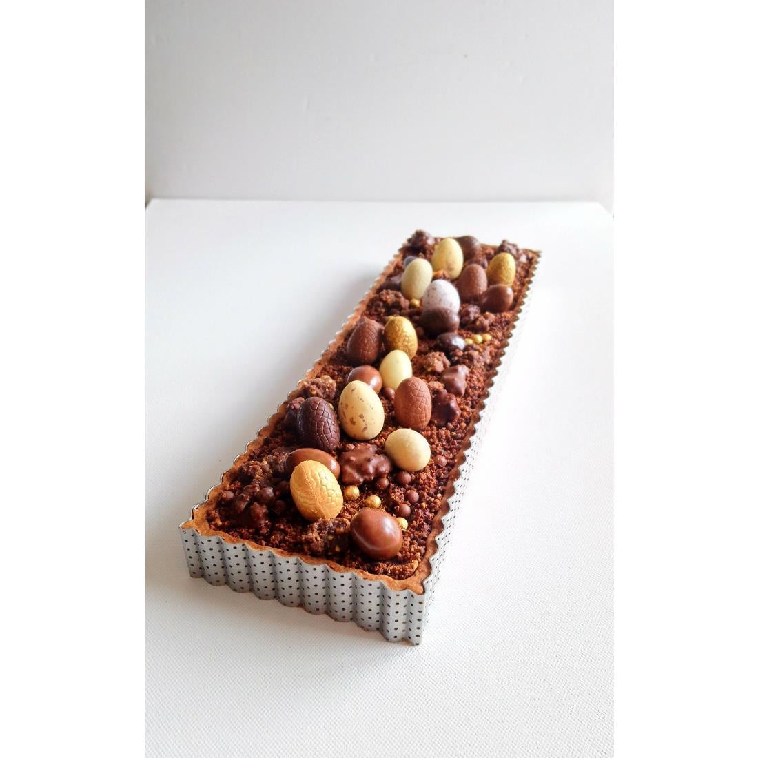 De Buyer Perforated Rectangle Fluted Tart Ring Stainless Steel 350mm - DZ745 De Buyer