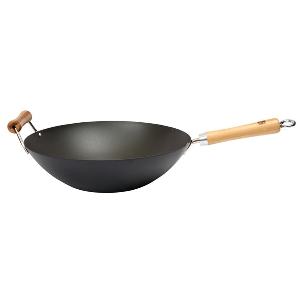 Dexam School of Wok Pre-Seasoned Carbon Steel Flat Base Wok 360mm - DZ886 School of Wok by Dexam