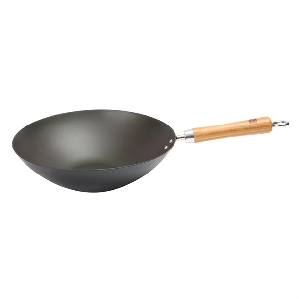 Dexam School of Wok Pre-Seasoned Carbon Steel Flat Base Wok 270mm - DZ888 School of Wok by Dexam