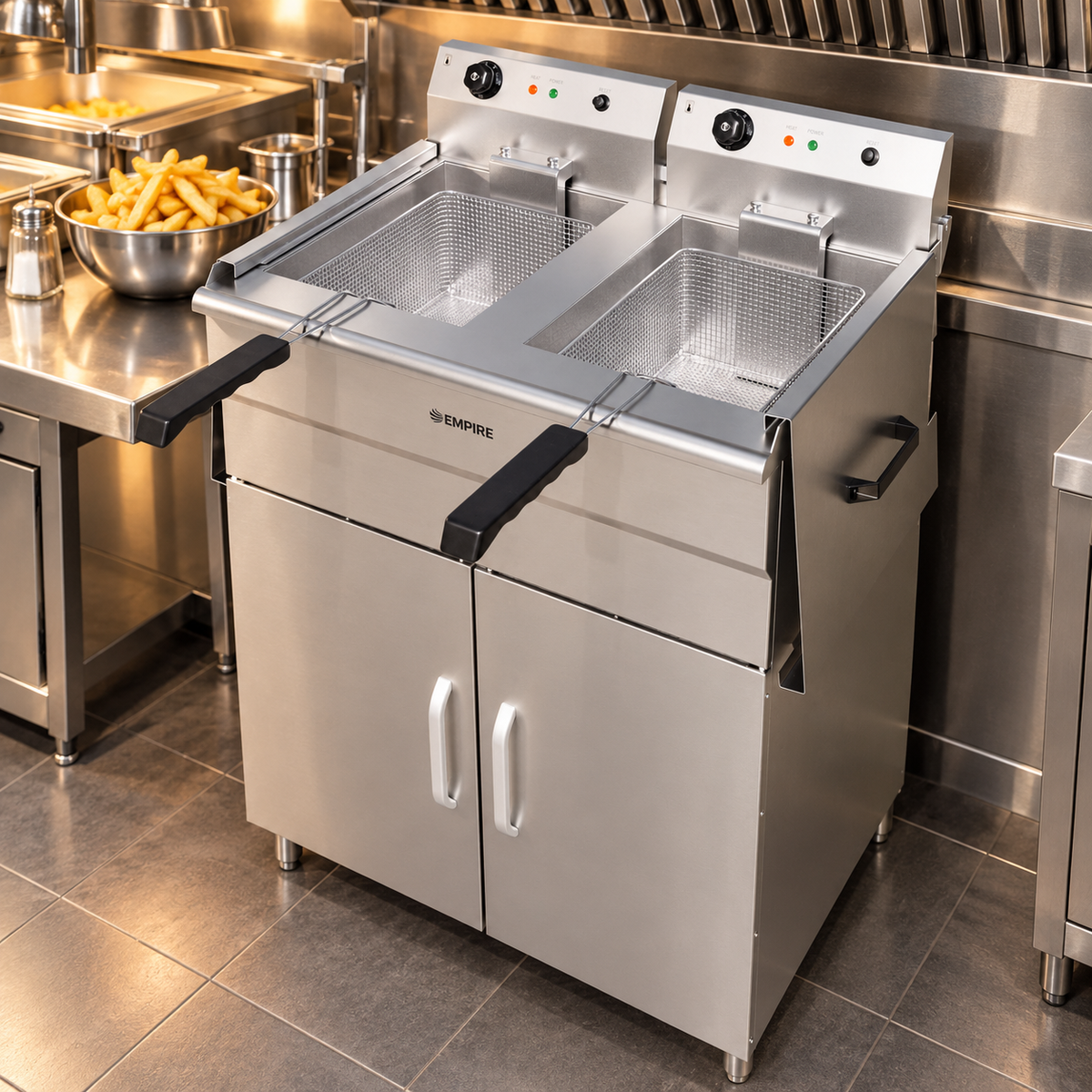 Empire 2 x 12L Twin Tank Electric Floor-Standing Fryer – 6kW Commercial Deep Fryer | EMP-FSEF-10V-2