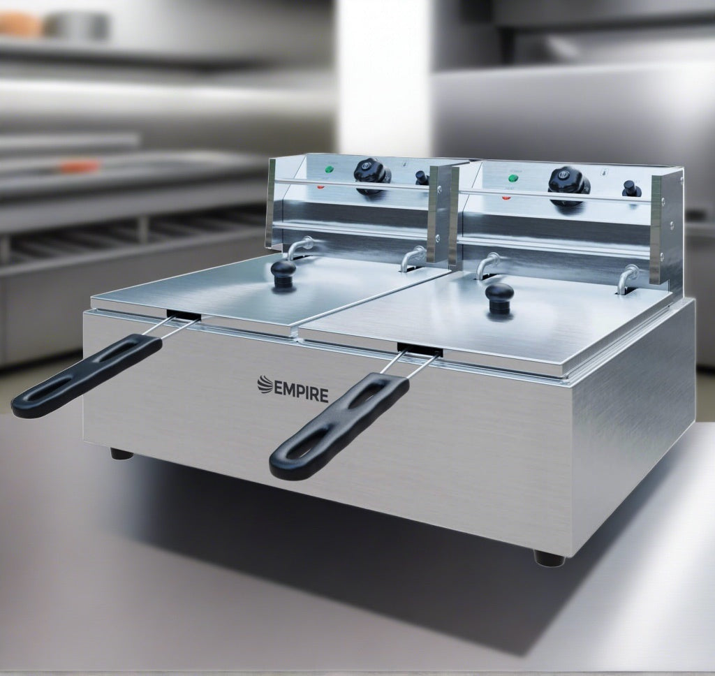 Empire 2 x 6 Litre Electric Fryer - 5kW Commercial Countertop Deep Fryer | EMP-EEDF-6L Countertop Electric Fryers Empire