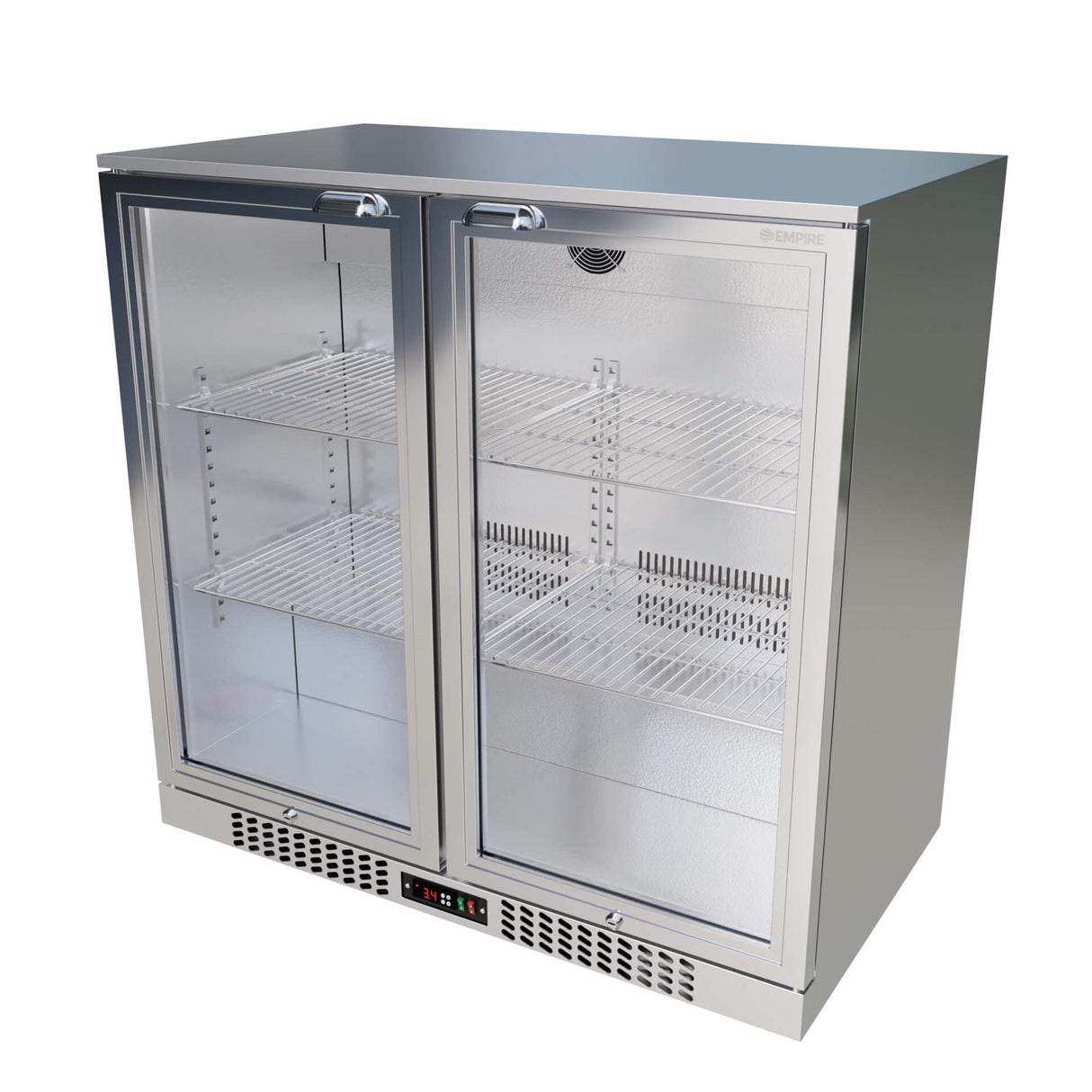 Empire Double Door 208L Stainless Steel Bottle Cooler – A Energy Rated Hinged Door Commercial Back Bar Fridge | CL-210H-S - Graded Item