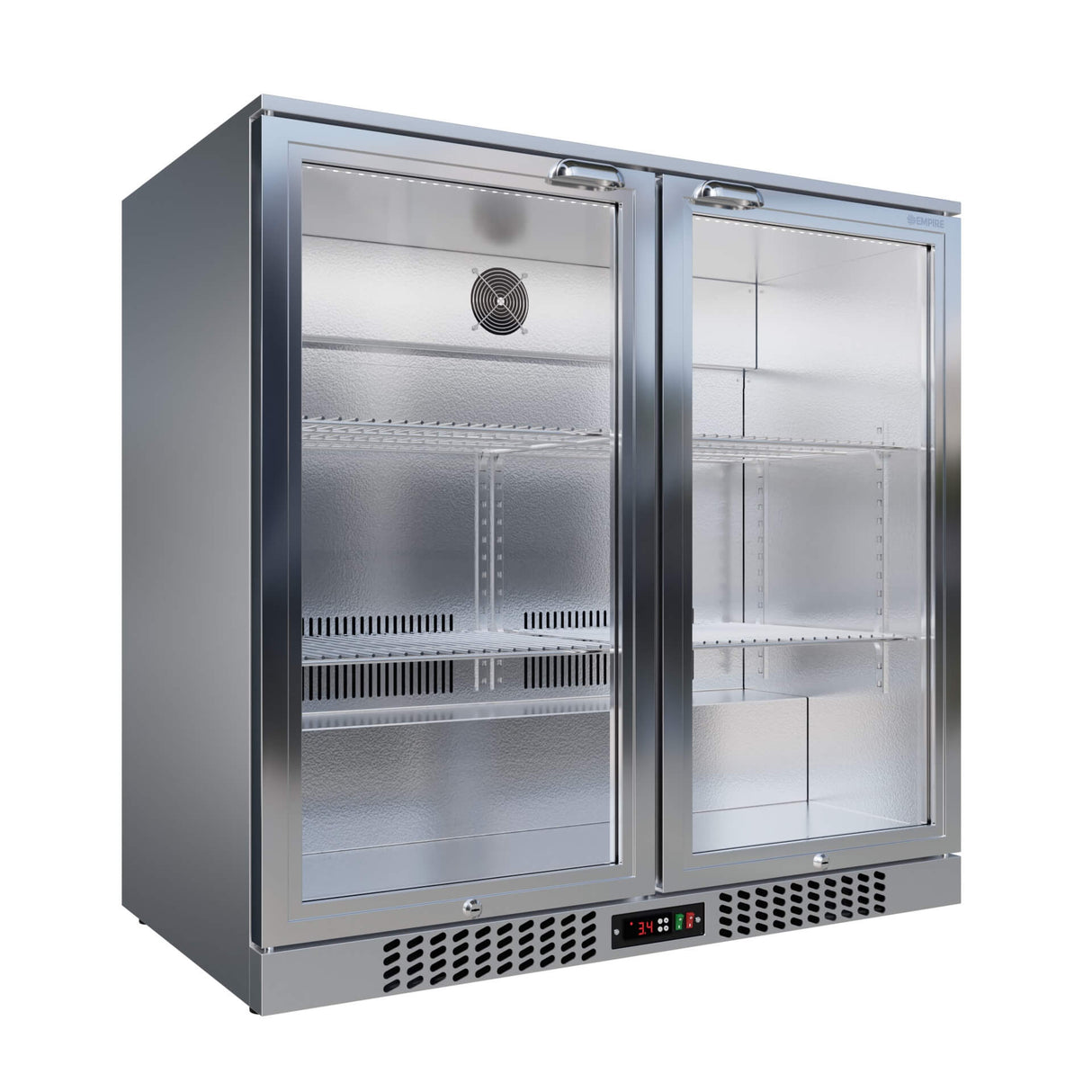 Empire Double Door 208L Stainless Steel Bottle Cooler – A Energy Rated Hinged Door Commercial Back Bar Fridge | CL-210H-S - Graded Item