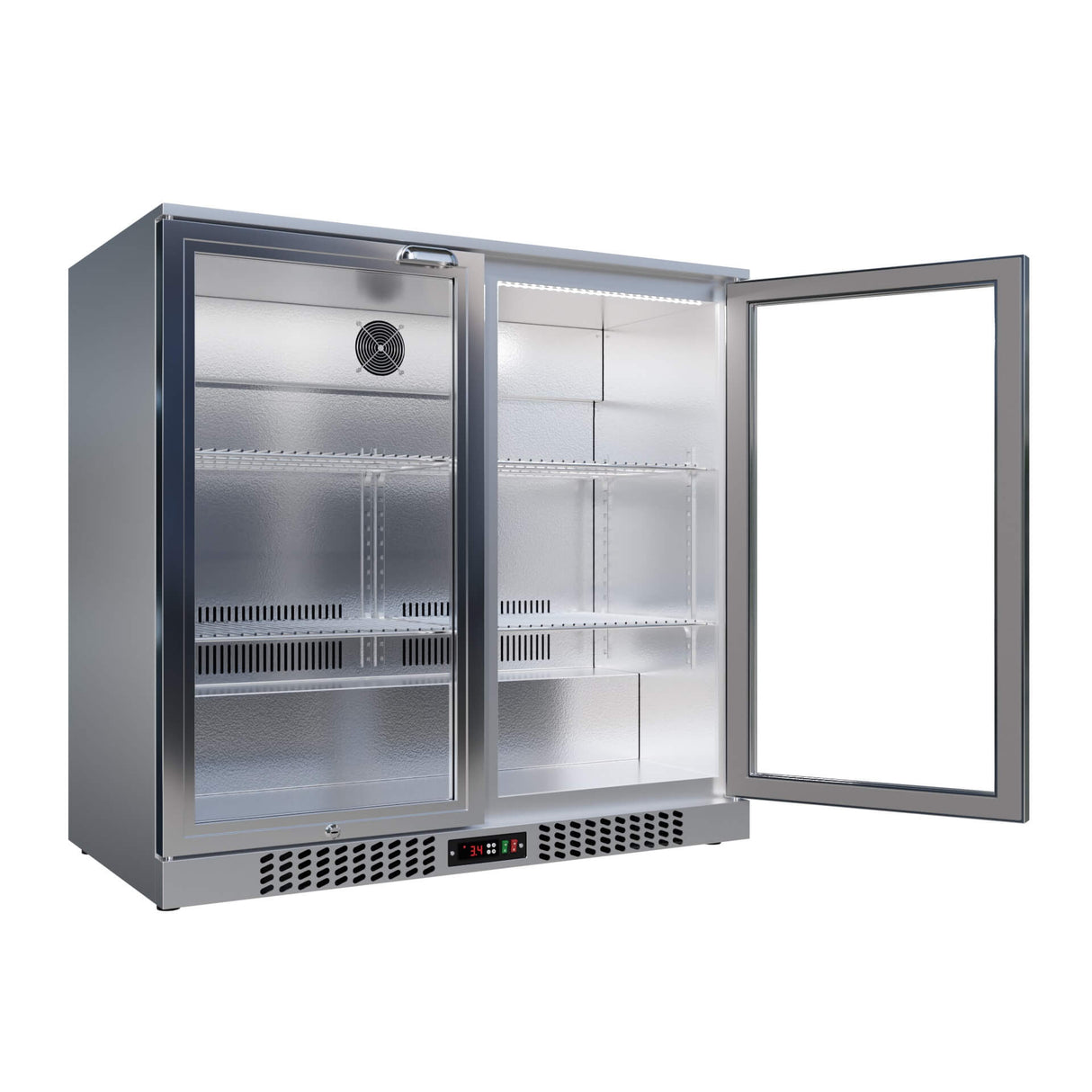 Empire Double Door 208L Stainless Steel Bottle Cooler – A Energy Rated Hinged Door Commercial Back Bar Fridge | CL-210H-S - Graded Item