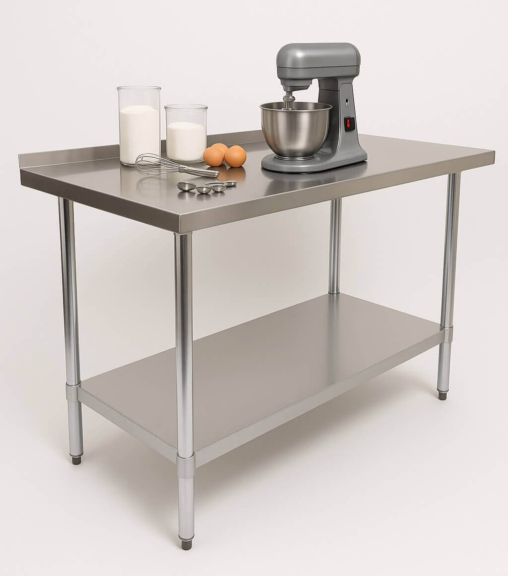 Empire 1500mm Premium Stainless Steel Wall Prep Table with Undershelf & Upstand Kitchen Bench - P-SSWT-150 Stainless Steel Wall Tables Empire