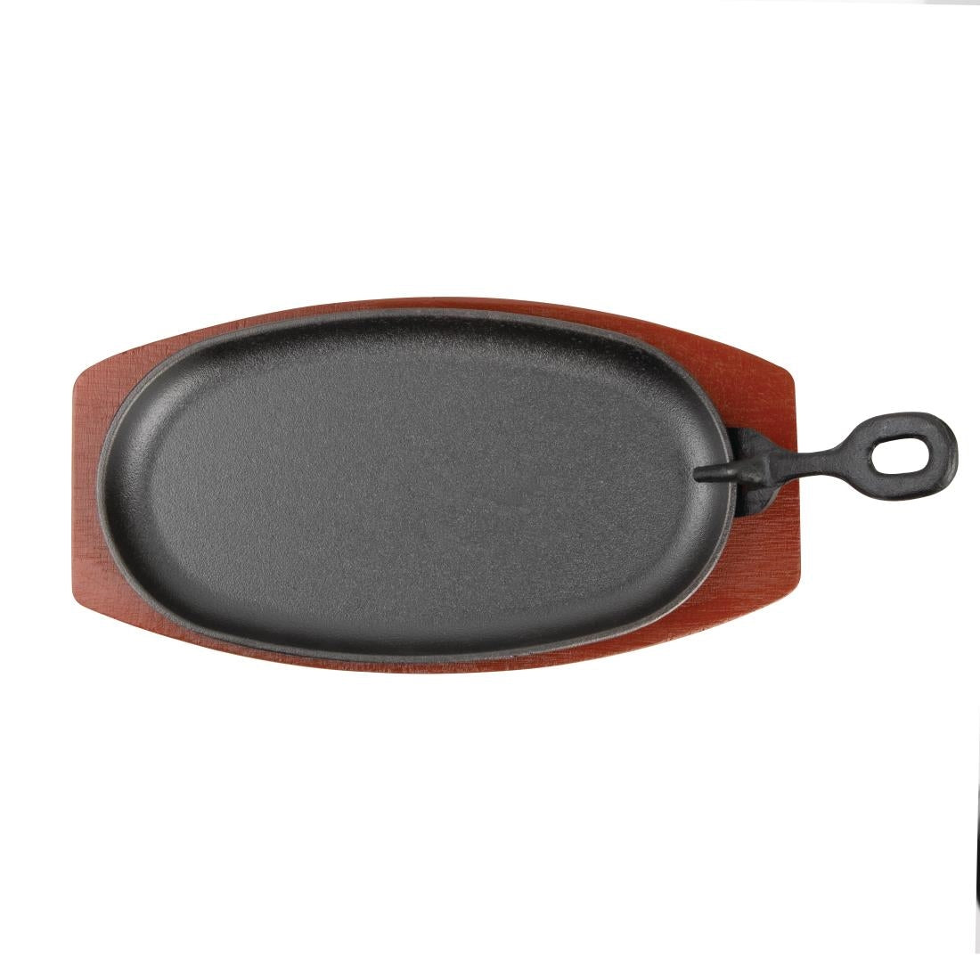 Olympia Cast Iron Oval Sizzler with Wooden Stand 24cm - F464 Cast Iron Cookware Olympia