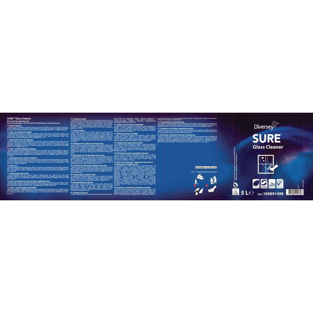 SURE Glass Cleaner Ready To Use 5Ltr (2 Pack) - FA226 Diversey