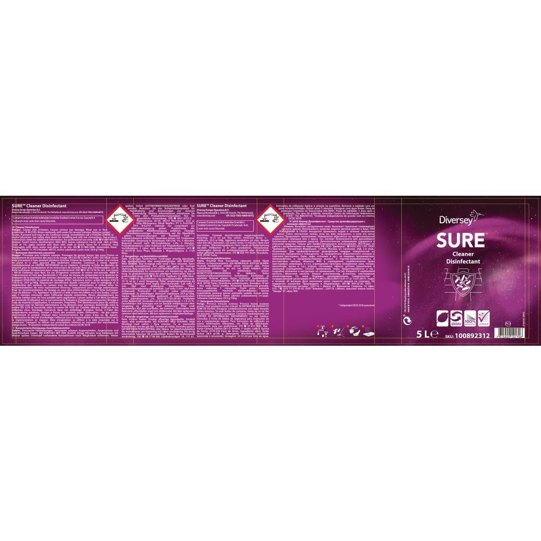 SURE Cleaner and Disinfectant Concentrate 5Ltr - CX833 Diversey