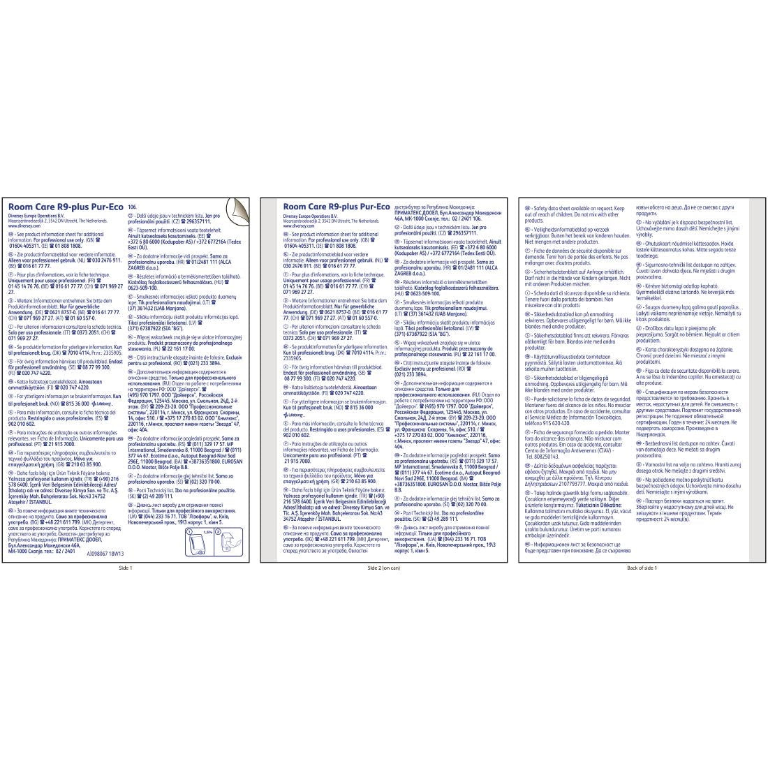 Room Care R9-plus Pur-Eco Bathroom Cleaner Concentrate 1.5Ltr - CX814 Diversey