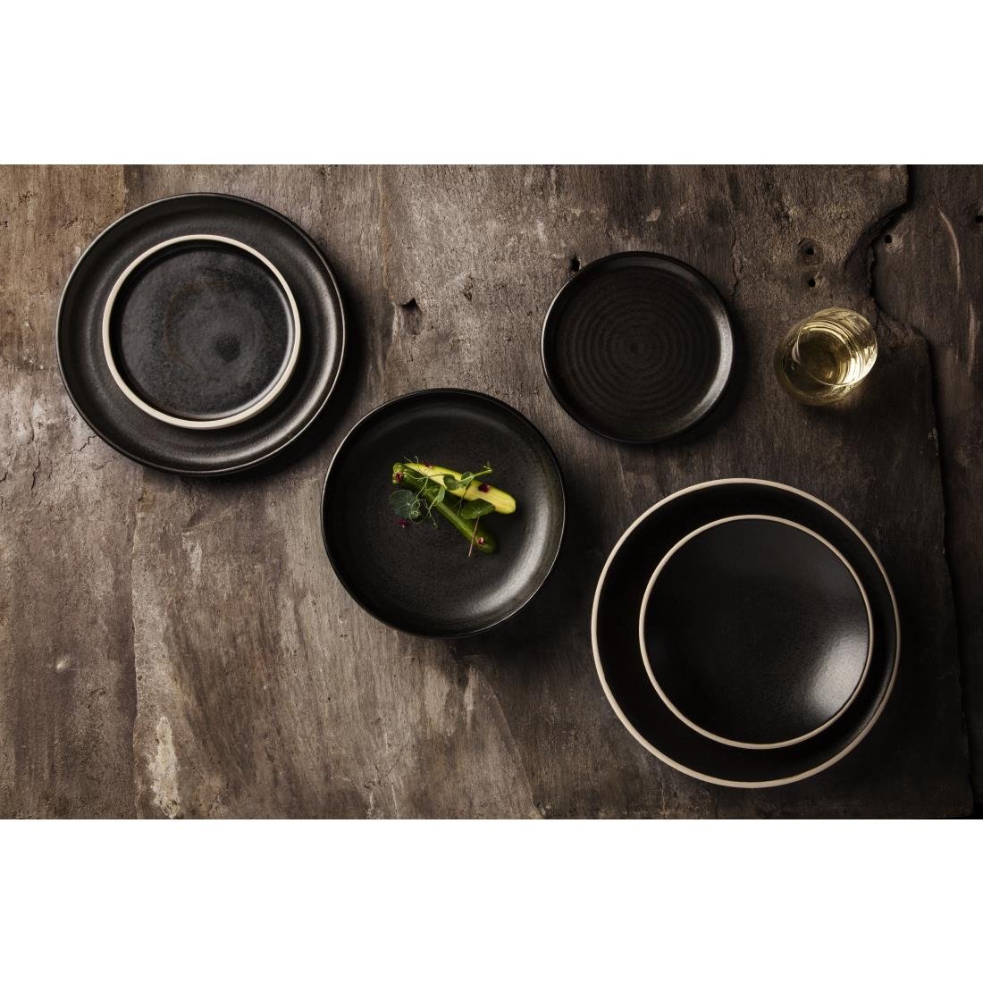 Olympia Canvas Shallow Tapered Bowl Delhi Black 200mm (Pack of 6) - FA319 Bowls Olympia