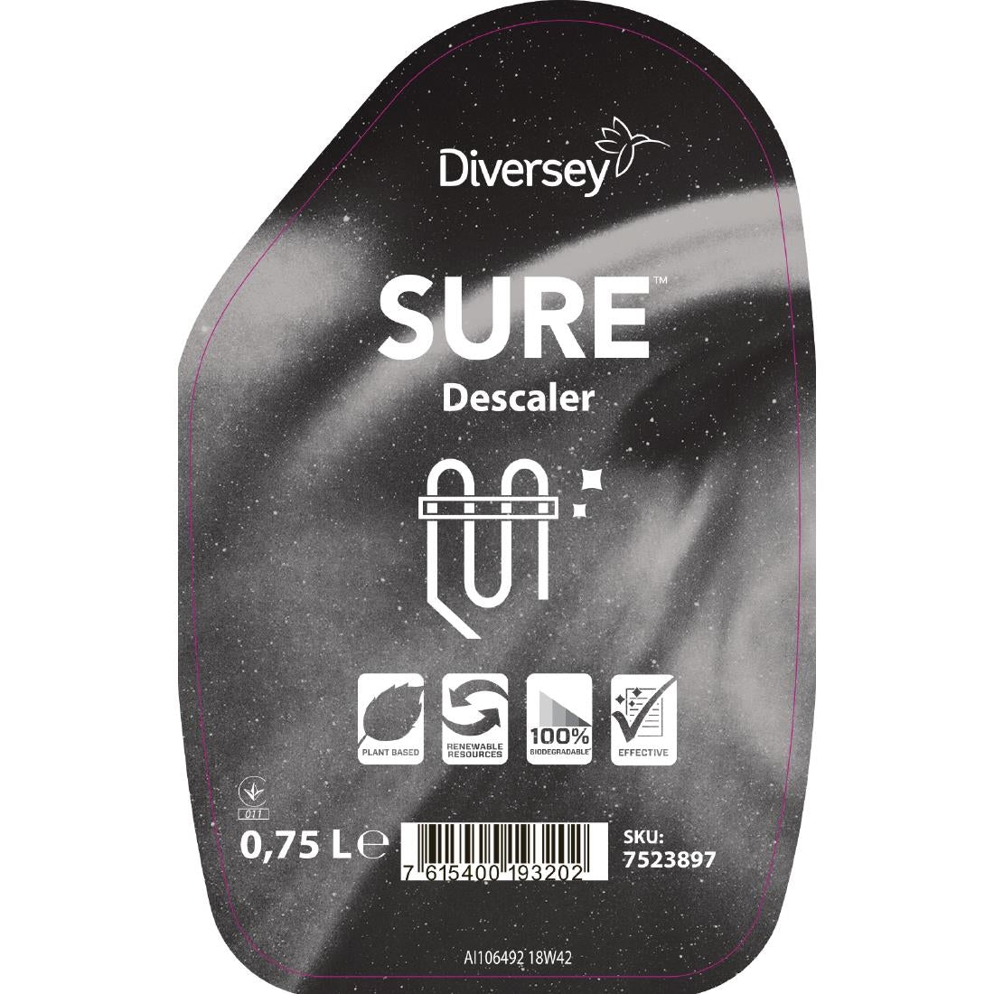 SURE Cleaner and Disinfectant / Descaler Refill Bottles 750ml (6 Pack) - FA402 Diversey