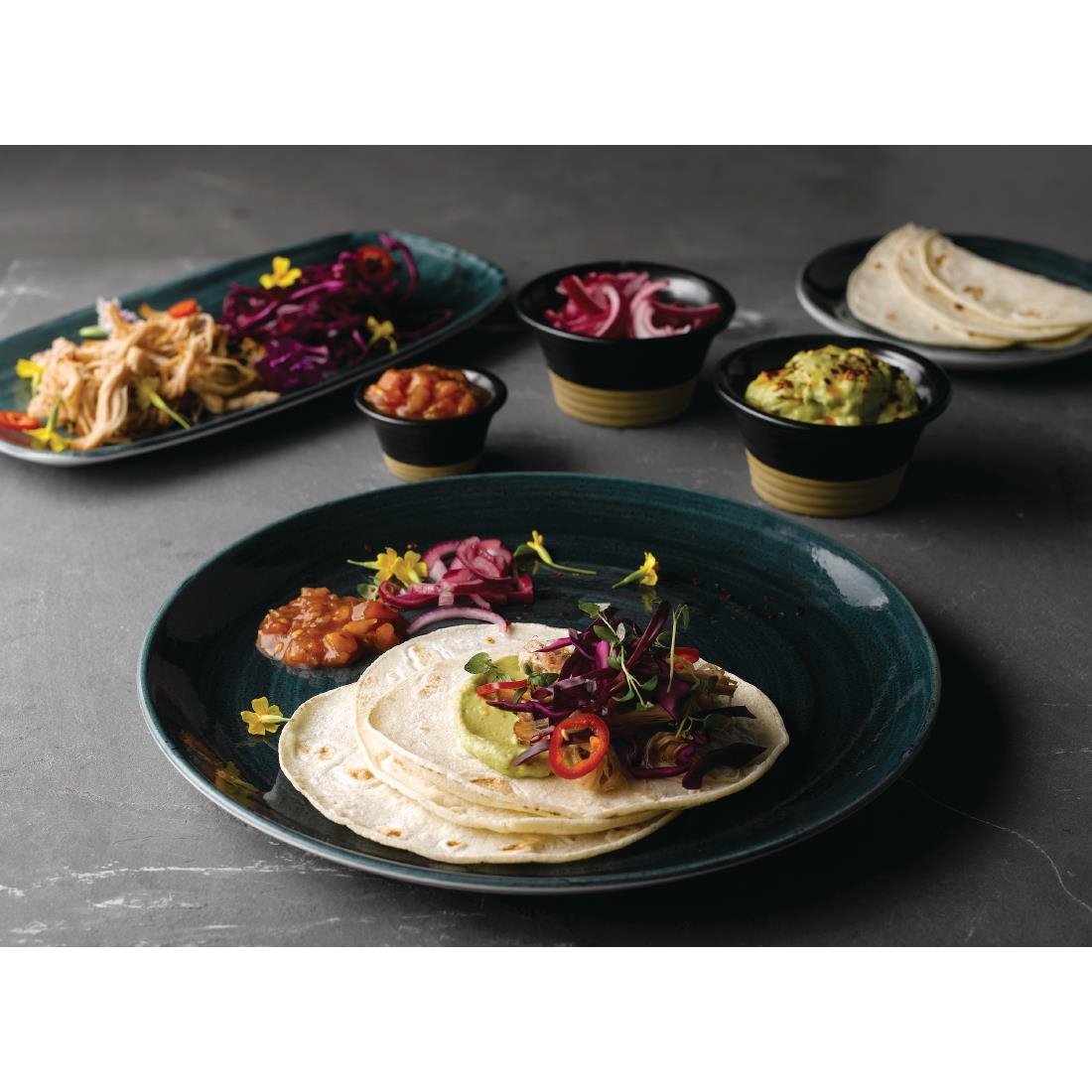 Churchill Stone Oblong Chef Plates Aquamarine 189 x 355mm (Pack of 6) - FA629 Plates Churchill