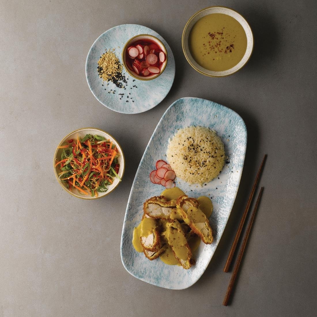 Churchill Stone Oblong Chef Plates Aquamarine 189 x 355mm (Pack of 6) - FA629 Plates Churchill