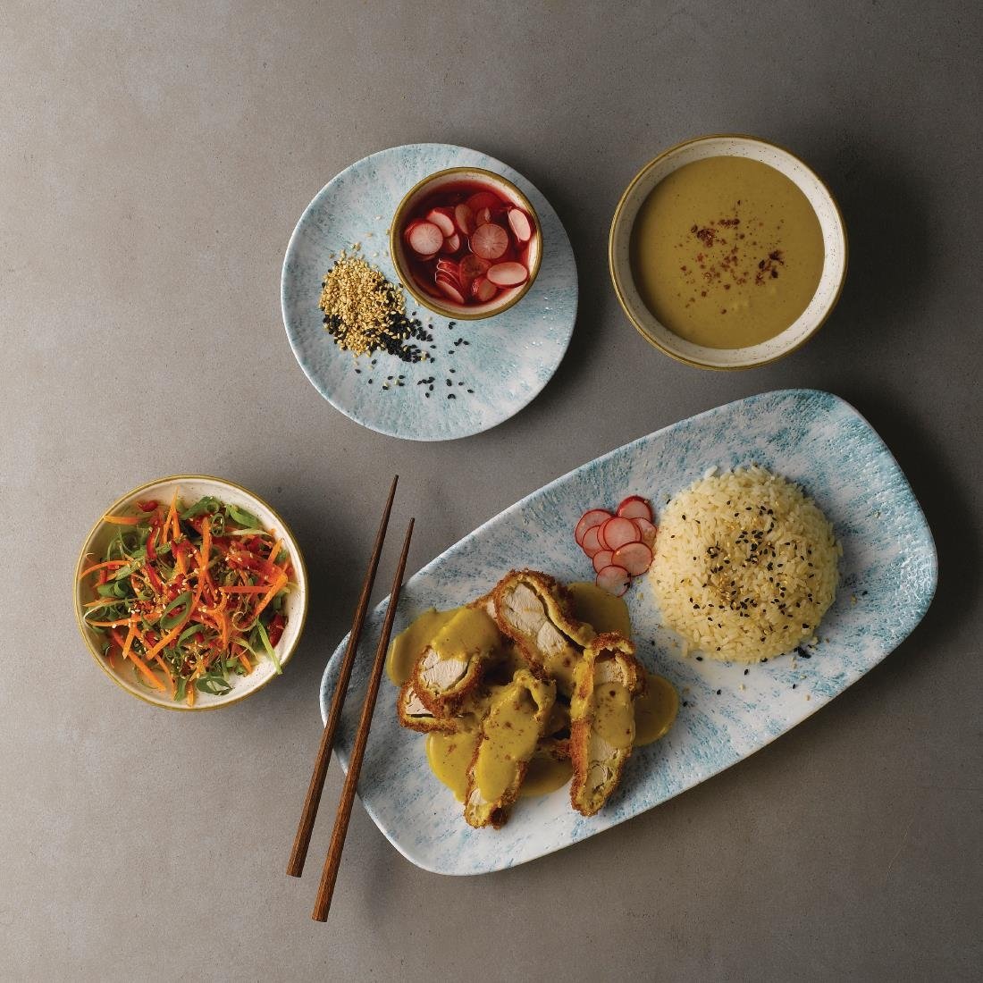 Churchill Stone Oblong Chef Plates Aquamarine 189 x 355mm (Pack of 6) - FA629 Plates Churchill