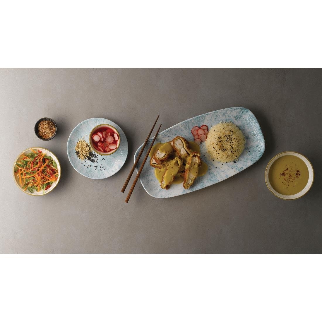 Churchill Stone Oblong Chef Plates Aquamarine 189 x 355mm (Pack of 6) - FA629 Plates Churchill