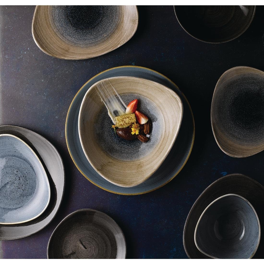 Churchill Stonecast Aqueous Triangular Bowls Bayou Taupe 21oz 235mm (Pack of 12) - FA669 Bowls Churchill