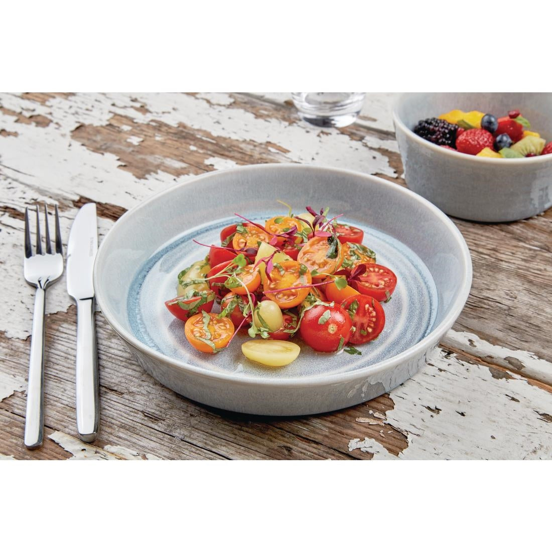 Olympia Cavolo Flat Round Bowls Ice Blue 143mm (Pack of 6) - FB565 Bowls Olympia