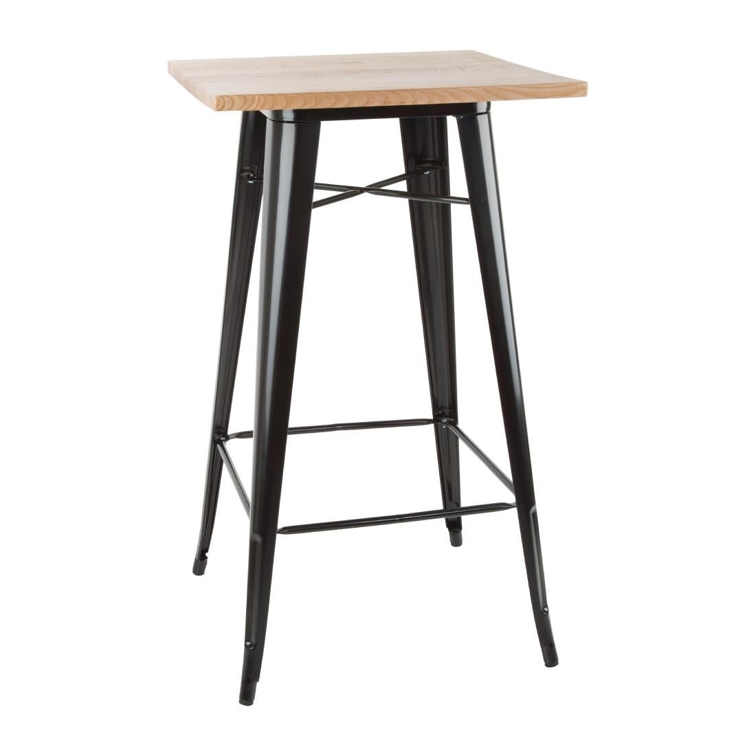 Bolero Bistro Bar Table with Wooden Top Black - FB595 Steel Tables Bolero