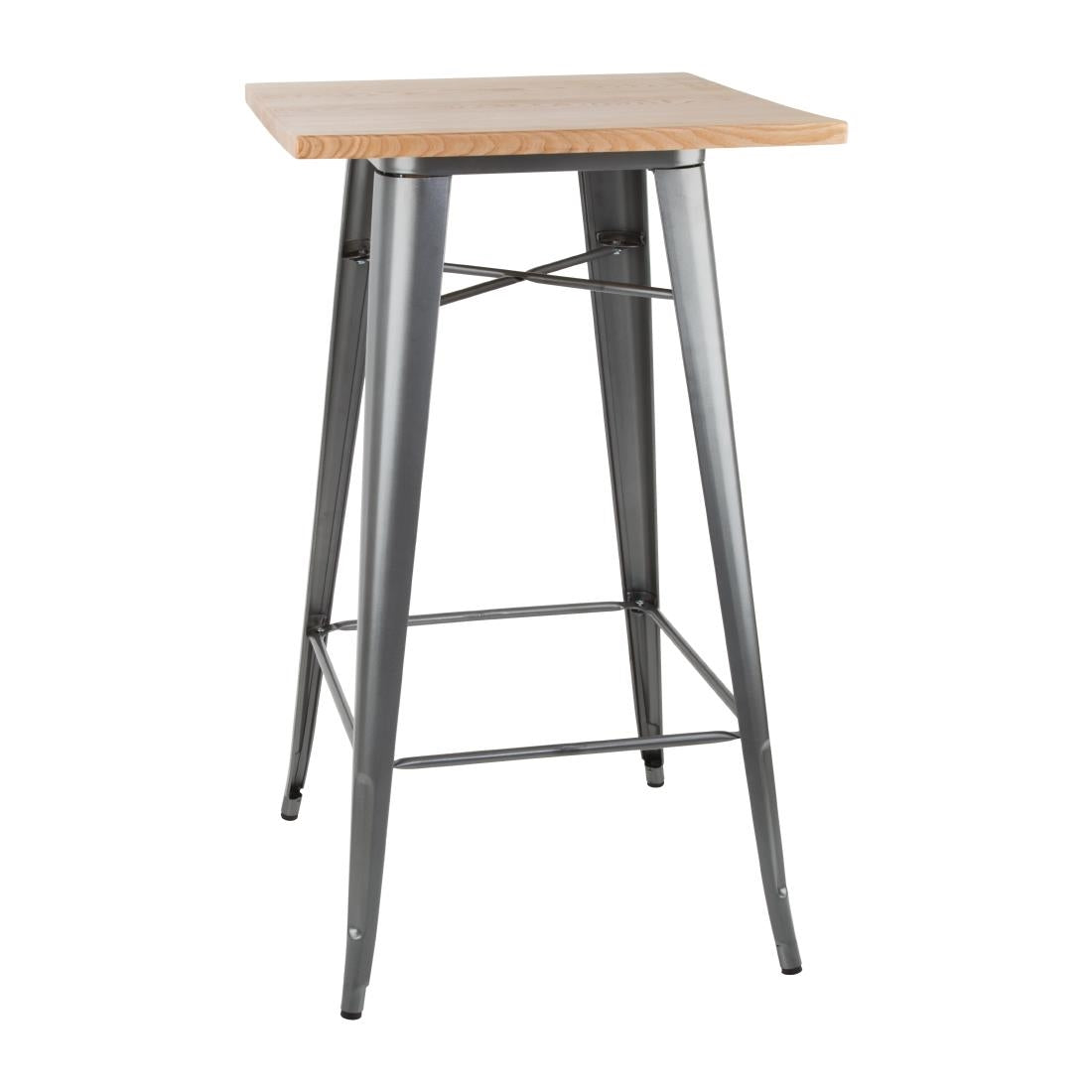 Bolero Bistro Bar Table with Wooden Top Gun Metal - FB596 Steel Tables Bolero