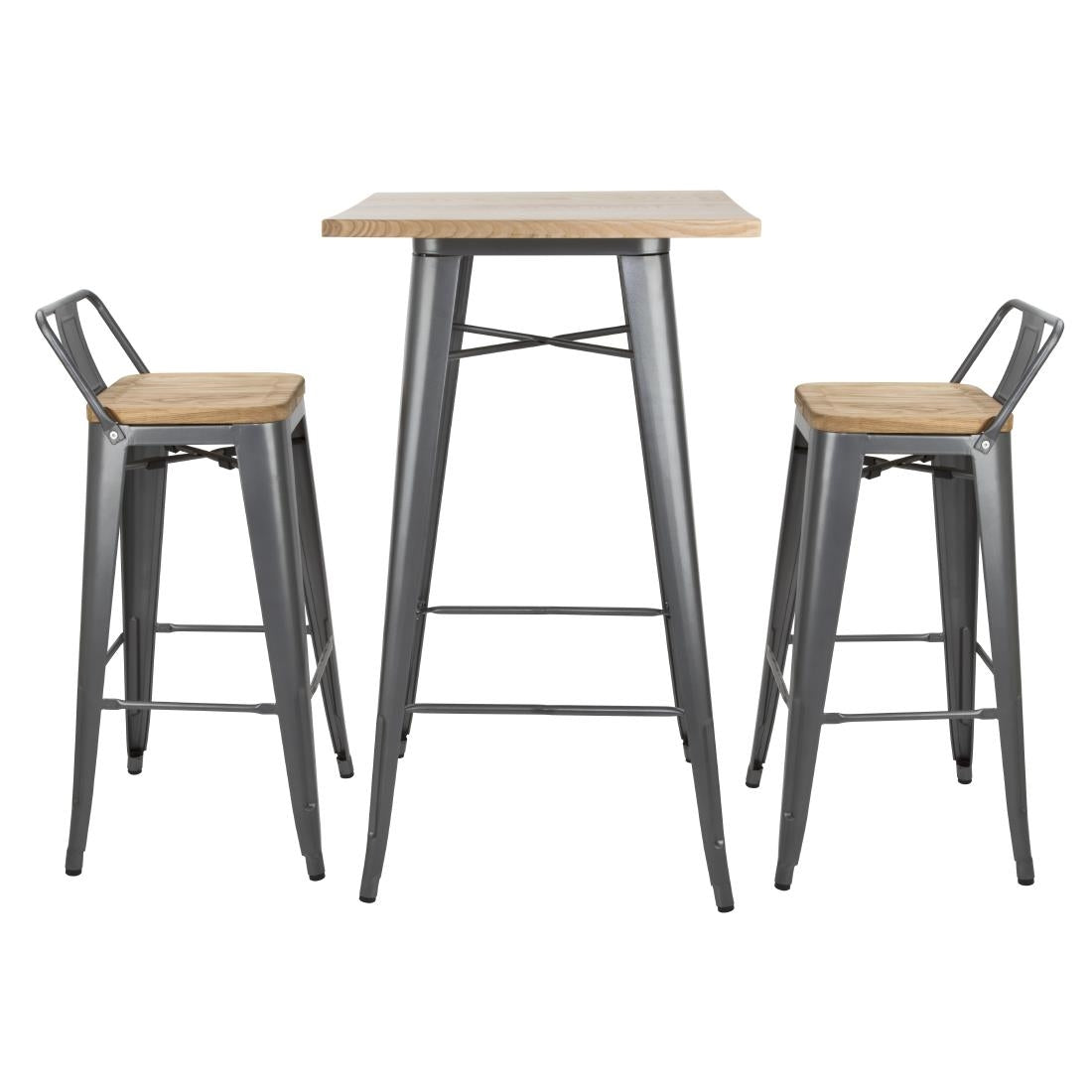 Bolero Bistro Bar Table with Wooden Top Gun Metal - FB596 Steel Tables Bolero
