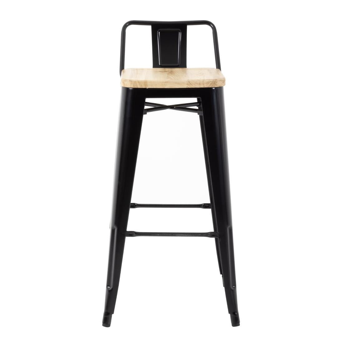 Bolero Bistro Backrest High Stools with Wooden Seat Pad Black (Pack of 4) - FB623 Metal Bar Stools Bolero