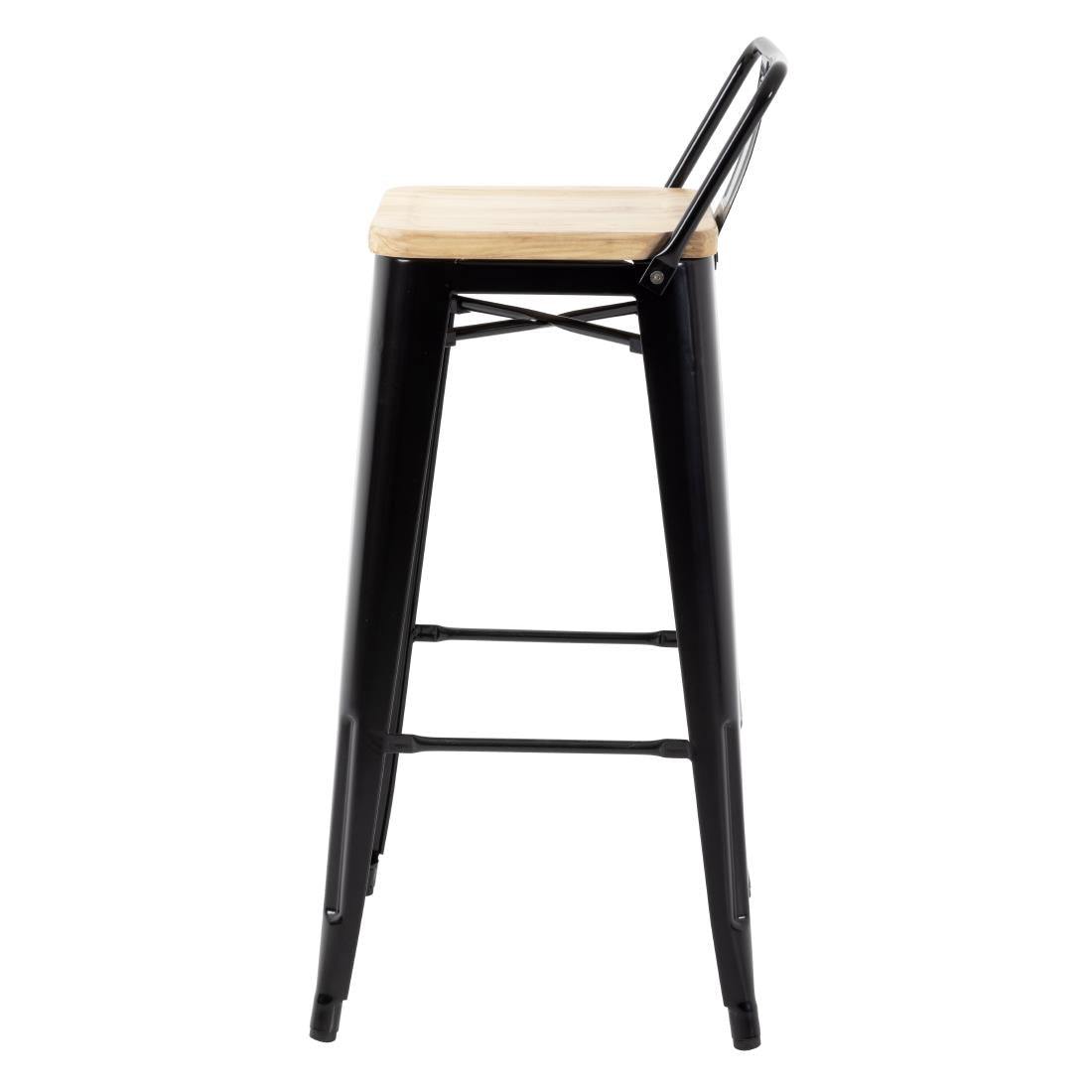 Bolero Bistro Backrest High Stools with Wooden Seat Pad Black (Pack of 4) - FB623 Metal Bar Stools Bolero
