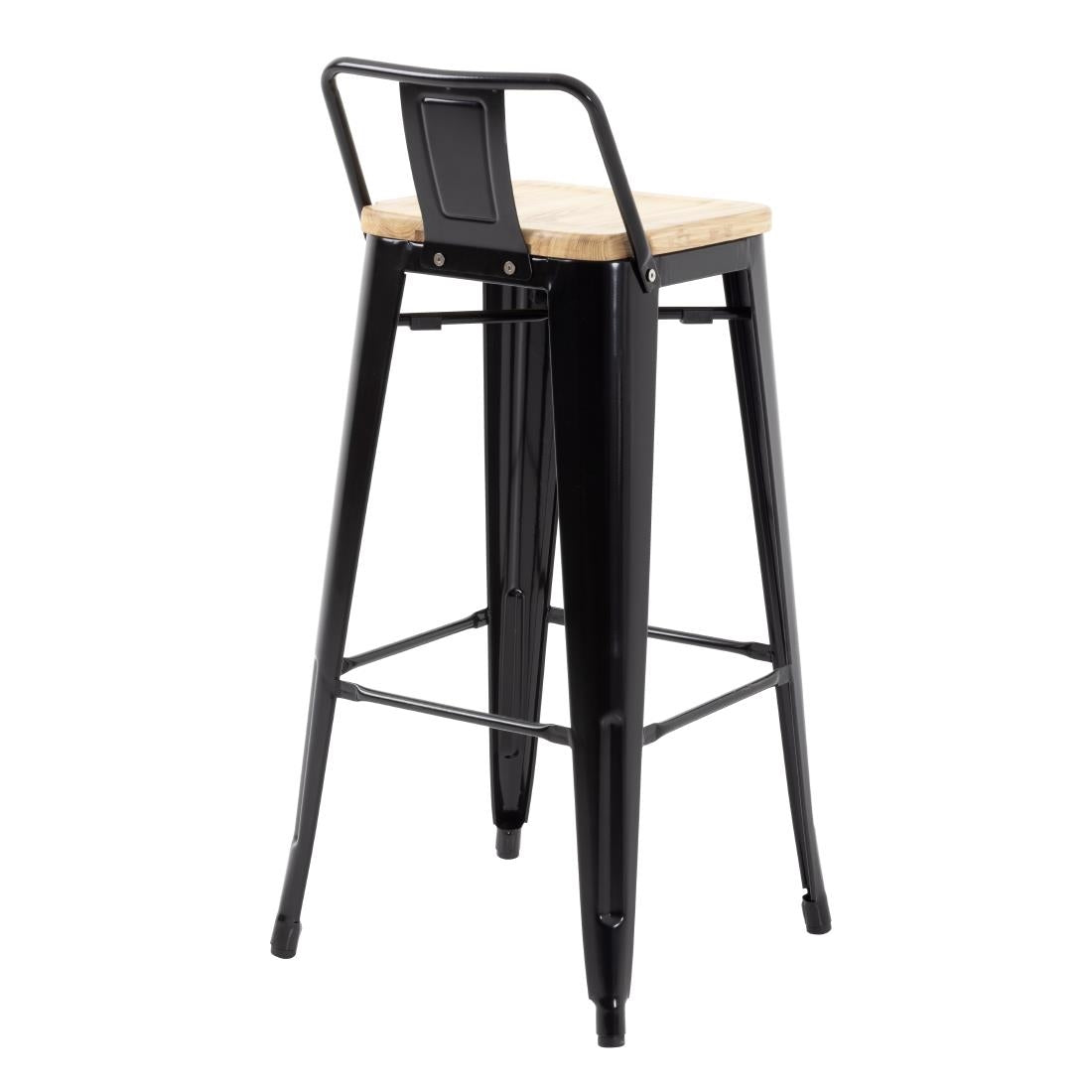 Bolero Bistro Backrest High Stools with Wooden Seat Pad Black (Pack of 4) - FB623 Metal Bar Stools Bolero