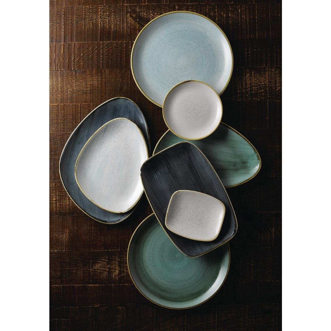 Churchill Stonecast Triangular Chefs Plates 304 x 205mm Samphire Green (Pack of 6) - FC156 Plates Churchill