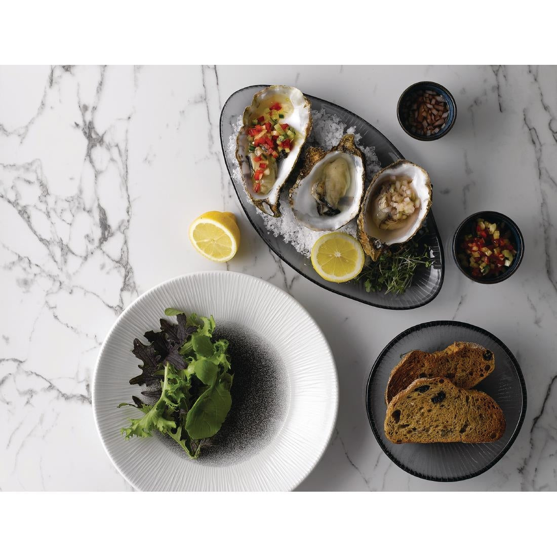 Churchill Bamboo Centre Print Deep Coupe Plates Quartz Black 255mm (Pack of 12) - FC191 Plates Churchill